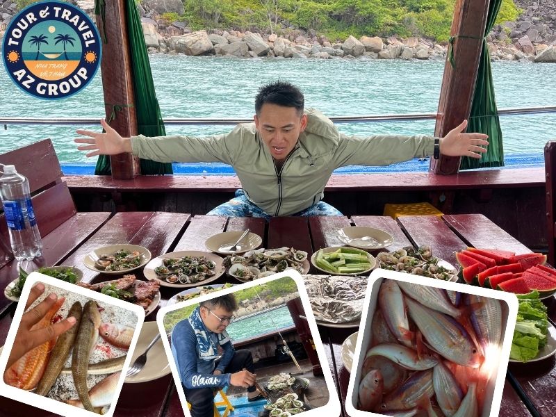 Thưởng thức bữa trưa hải sản phong phú ngay trên tàu